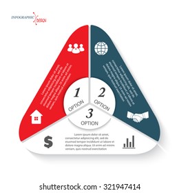 Triangle infographic with three options Vector template can be used for business presentation,  chart, web design, numbers options.