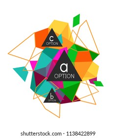Diseño de infografías de triángulo, plantilla de diseño de fondo abstracto de moda para la presentación de información de negocios, banner de fondo de pantalla de aplicación, afiche o fondo de pantalla. Ilustración del vector