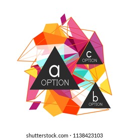 Diseño de infografías de triángulo, plantilla de diseño de fondo abstracto de moda para la presentación de información de negocios, banner de fondo de pantalla de aplicación, afiche o fondo de pantalla. Ilustración del vector