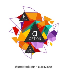 Triangle infographics design layout, trendy abstract background layout template for info business presentation, options app wallpaper banner, poster or wallpaper. Vector illustration