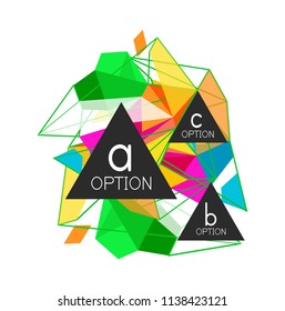 Triangle infographics design layout, trendy abstract background layout template for info business presentation, options app wallpaper banner, poster or wallpaper. Vector illustration