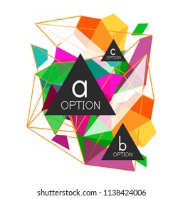 Triangle infographics design layout, trendy abstract background layout template for info business presentation, options app wallpaper banner, poster or wallpaper. Vector illustration