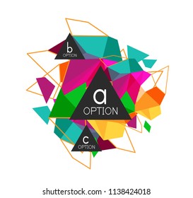 Triangle infographics design layout, trendy abstract background layout template for info business presentation, options app wallpaper banner, poster or wallpaper. Vector illustration