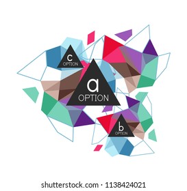 Triangle infographics design layout, trendy abstract background layout template for info business presentation, options app wallpaper banner, poster or wallpaper. Vector illustration