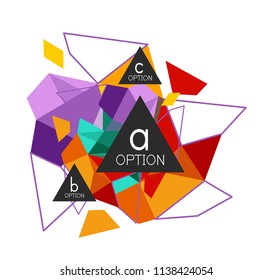 Triangle infographics design layout, trendy abstract background layout template for info business presentation, options app wallpaper banner, poster or wallpaper. Vector illustration