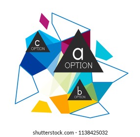 Triangle infographics design layout, trendy abstract background layout template for info business presentation, options app wallpaper banner, poster or wallpaper. Vector illustration