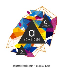 Diseño de infografías de triángulo, plantilla de diseño de fondo abstracto de moda para la presentación de información de negocios, banner de fondo de pantalla de aplicación, afiche o fondo de pantalla. Ilustración del vector