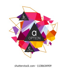Triangle infographics design layout, trendy abstract background layout template for info business presentation, options app wallpaper banner, poster or wallpaper. Vector illustration