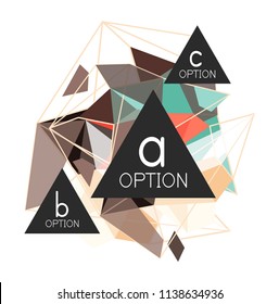 Triangle infographics design layout, trendy abstract background layout template for info business presentation, options app wallpaper banner, poster or wallpaper. Vector illustration