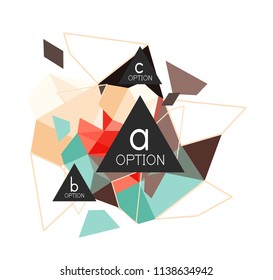 Triangle infographics design layout, trendy abstract background layout template for info business presentation, options app wallpaper banner, poster or wallpaper. Vector illustration