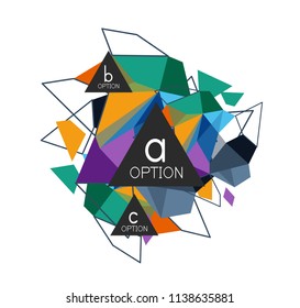 Triangle infographics design layout, trendy abstract background layout template for info business presentation, options app wallpaper banner, poster or wallpaper. Vector illustration