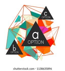 Diseño de infografías de triángulo, plantilla de diseño de fondo abstracto de moda para la presentación de información de negocios, banner de fondo de pantalla de aplicación, afiche o fondo de pantalla. Ilustración del vector