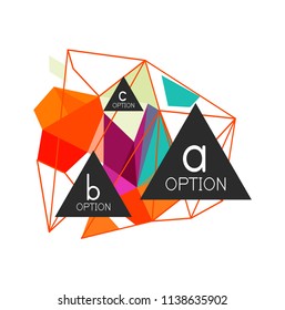 Triangle infographics design layout, trendy abstract background layout template for info business presentation, options app wallpaper banner, poster or wallpaper. Vector illustration