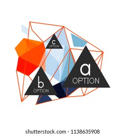 Diseño de infografías de triángulo, plantilla de diseño de fondo abstracto de moda para la presentación de información de negocios, banner de fondo de pantalla de aplicación, afiche o fondo de pantalla. Ilustración del vector