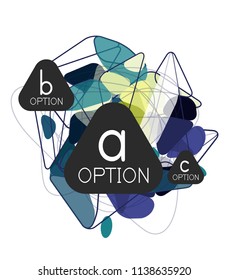 Diseño de infografías de triángulo, plantilla de diseño de fondo abstracto de moda para la presentación de información de negocios, banner de fondo de pantalla de aplicación, afiche o fondo de pantalla. Ilustración del vector