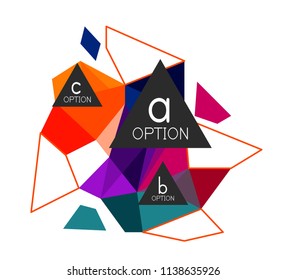 Triângulo infográficos layout de design, modelo de layout de plano de fundo abstrato moderno para apresentação de negócios info, opções app wallpaper banner, cartaz ou papel de parede. Ilustração vetorial