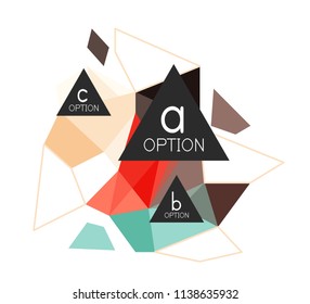 Diseño de infografías de triángulo, plantilla de diseño de fondo abstracto de moda para la presentación de información de negocios, banner de fondo de pantalla de aplicación, afiche o fondo de pantalla. Ilustración del vector