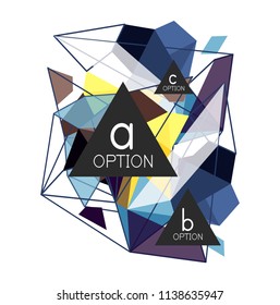 Triangle-Infografik-Design-Layout, trendige abstrakte Hintergrund-Layout-Vorlage für Info-Business-Präsentation, Optionen App-Wallpaper-Banner, Poster oder Bildschirmhintergrund. Vektorgrafik