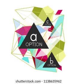 Triangle infographics design layout, trendy abstract background layout template for info business presentation, options app wallpaper banner, poster or wallpaper. Vector illustration