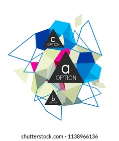 Diseño de infografías de triángulo, plantilla de diseño de fondo abstracto de moda para la presentación de información de negocios, banner de fondo de pantalla de aplicación, afiche o fondo de pantalla. Ilustración del vector