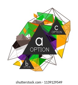 Diseño de infografías de triángulo, plantilla de diseño de fondo abstracto de moda para la presentación de información de negocios, banner de fondo de pantalla de aplicación, afiche o fondo de pantalla. Ilustración del vector