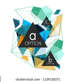 Triangle infographics design layout, trendy abstract background layout template for info business presentation, options app wallpaper banner, poster or wallpaper. Vector illustration