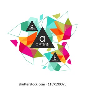 Triangle infographics design layout, trendy abstract background layout template for info business presentation, options app wallpaper banner, poster or wallpaper. Vector illustration