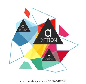 Triangle infographics design layout, trendy abstract background layout template for info business presentation, options app wallpaper banner, poster or wallpaper. Vector illustration