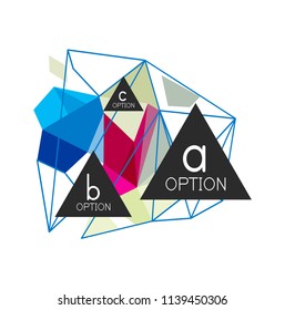 Diseño de infografías de triángulo, plantilla de diseño de fondo abstracto de moda para la presentación de información de negocios, banner de fondo de pantalla de aplicación, afiche o fondo de pantalla. Ilustración del vector