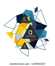 Triangle infographics design layout, trendy abstract background layout template for info business presentation, options app wallpaper banner, poster or wallpaper. Vector illustration