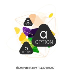 Triangle-Infografik-Design-Layout, trendige abstrakte Hintergrund-Layout-Vorlage für Info-Business-Präsentation, Optionen App-Wallpaper-Banner, Poster oder Bildschirmhintergrund. Vektorgrafik