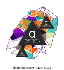 Triangle-Infografik-Design-Layout, trendige abstrakte Hintergrund-Layout-Vorlage für Info-Business-Präsentation, Optionen App-Wallpaper-Banner, Poster oder Bildschirmhintergrund. Vektorgrafik