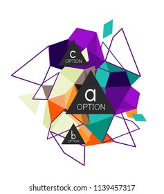 Diseño de infografías de triángulo, plantilla de diseño de fondo abstracto de moda para la presentación de información de negocios, banner de fondo de pantalla de aplicación, afiche o fondo de pantalla. Ilustración del vector
