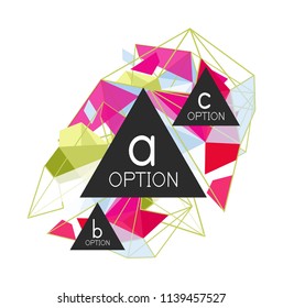 Triangle infographics design layout, trendy abstract background layout template for info business presentation, options app wallpaper banner, poster or wallpaper. Vector illustration