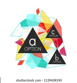 Triangle infographics design layout, trendy abstract background layout template for info business presentation, options app wallpaper banner, poster or wallpaper. Vector illustration