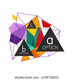 Triangle infographics design layout, trendy abstract background layout template for info business presentation, options app wallpaper banner, poster or wallpaper. Vector illustration