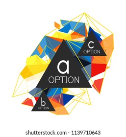 Triangle infographics design layout, trendy abstract background layout template for info business presentation, options app wallpaper banner, poster or wallpaper. Vector illustration