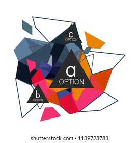 Triangle infographics design layout, trendy abstract background layout template for info business presentation, options app wallpaper banner, poster or wallpaper. Vector illustration