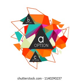 Diseño de infografías de triángulo, plantilla de diseño de fondo abstracto de moda para la presentación de información de negocios, banner de fondo de pantalla de aplicación, afiche o fondo de pantalla. Ilustración del vector