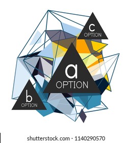 Triangle infographics design layout, trendy abstract background layout template for info business presentation, options app wallpaper banner, poster or wallpaper. Vector illustration