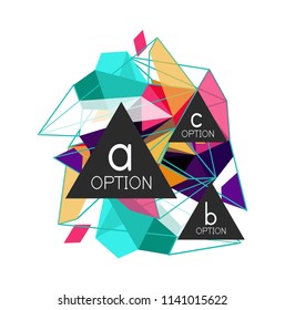 Triangle infographics design layout, trendy abstract background layout template for info business presentation, options app wallpaper banner, poster or wallpaper. Vector illustration