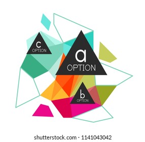 Triangle infographics design layout, trendy abstract background layout template for info business presentation, options app wallpaper banner, poster or wallpaper. Vector illustration