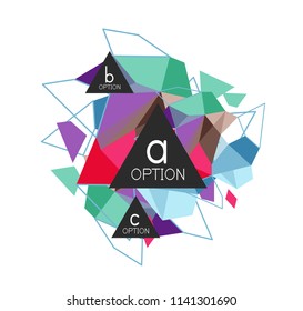 Triangle infographics design layout, trendy abstract background layout template for info business presentation, options app wallpaper banner, poster or wallpaper. Vector illustration