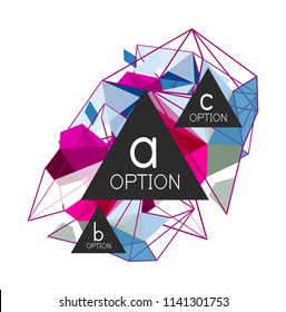 Diseño de infografías de triángulo, plantilla de diseño de fondo abstracto de moda para la presentación de información de negocios, banner de fondo de pantalla de aplicación, afiche o fondo de pantalla. Ilustración del vector