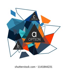 Triangle infographics design layout, trendy abstract background layout template for info business presentation, options app wallpaper banner, poster or wallpaper. Vector illustration