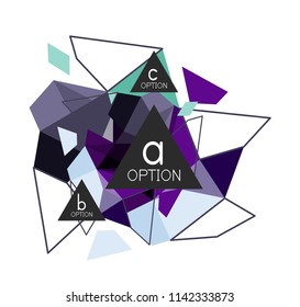 Diseño de infografías de triángulo, plantilla de diseño de fondo abstracto de moda para la presentación de información de negocios, banner de fondo de pantalla de aplicación, afiche o fondo de pantalla. Ilustración del vector