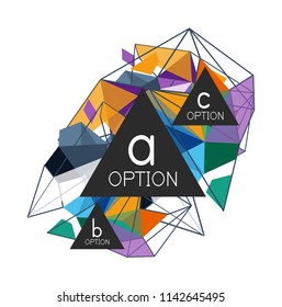 Triangle infographics design layout, trendy abstract background layout template for info business presentation, options app wallpaper banner, poster or wallpaper. Vector illustration