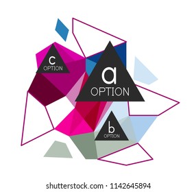 Triangle infographics design layout, trendy abstract background layout template for info business presentation, options app wallpaper banner, poster or wallpaper. Vector illustration