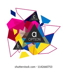 Triangle infographics design layout, trendy abstract background layout template for info business presentation, options app wallpaper banner, poster or wallpaper. Vector illustration