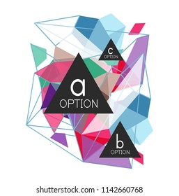 Triangle infographics design layout, trendy abstract background layout template for info business presentation, options app wallpaper banner, poster or wallpaper. Vector illustration
